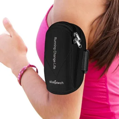 Zdjęcie produktu dla Opaska sportowa z uchwytem na telefon komórkowy – do biegania i wędrówek – czarna