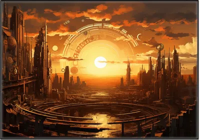 Produktbild von Wallario Wandbild Sonnenportal in die Zukunft, Größe: 70,30 x 100,30 cm, Poster mit schwarzem Aluminiumrahmen
