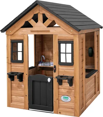 Produktbild von Backyard Discovery Spielhaus Sweetwater aus Holz | Outdoor Kinderspielhaus für den Garten inklusive Zubehör | Gartenhaus für Kinder mit Fenstern in