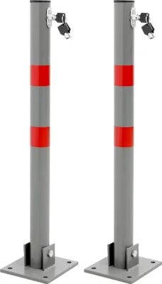 Obrázok produktu pre ECD Germany 2x skladacia závora na parkovisko, okrúhla, 71 cm, 3 kľúče, oceľový parkovací stĺpik, antracitová s červenými výstražnými pruhmi
