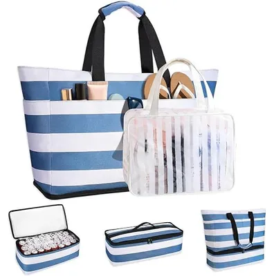 Produktbild von Strandtasche XXL Familie mit Kühlfach, 54L Gro? Strandtasche mit Rei?verschluss Wasserdicht Sanddicht, Faltbare Badetasche M?dchen Handtasche Shopper Damen für Reisen Fitnessstudio Picknick Pool