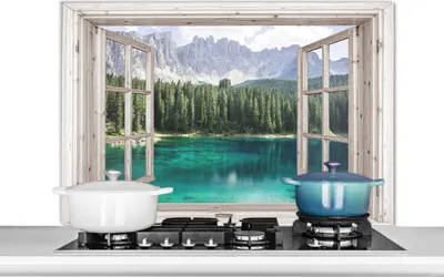 Obrázek produktu pro KitchenYeah® Splashback kitchen - Kuchyňský splashback - Ochrana stěny sporáku a dřezu - Pohled - Hora - Voda 100x65 - Alu-Dibond (alternativa ke skleněnému splashbacku) - Tepelně odolný - Splashback na sporák - Kuchyňský splashback
