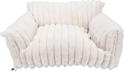 Produktbild von Katzencouchbett für Haustiere, flauschiges Katzensofa mit abnehmbarem und waschbarem Bezug, rutschfester Unterseite, 4-Jahreszeiten-Welpenstuhl, kleines Hundebett