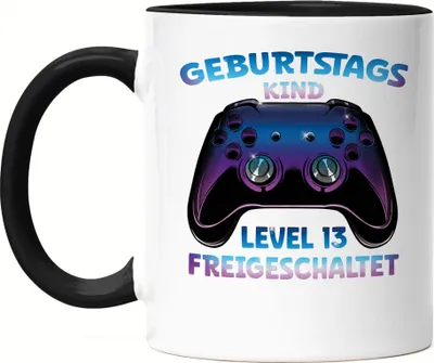 Produktbild von Geburtstagskind Level 13 Freigeschaltet Tasse Schwarz Happy Birthday Geburtstag Alles Gute Controller Konsole Gamer