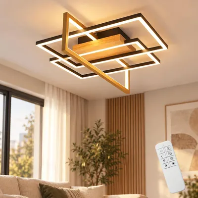 Produktbild von ZMH Deckenlampe Wohnzimmer LED Schwarz Deckenleuchte 46W Holz Küchenlampe Wohnzimmerlampe Dimmbar mit Fernbedienung Deckenbeleuchtung für Schlafzimmer