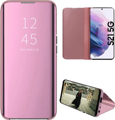Obrázek produktu pro Pouzdro pro Samsung Galaxy S21 5G průhledné zrcadlové flipové pouzdro,Polyuretankůže, s funkcí stojánku Růžové zlato