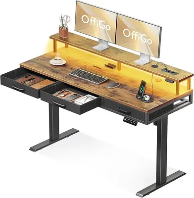 Imagen del producto de Escritorio con altura ajustable y cajones, 140 cm, color marrón
