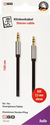 Produktbild von 2GO AUX/MP3 Stereo-Audio-Kabel  Flachkabel  150cm  schwarz