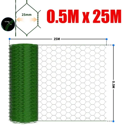 Immagine prodotto di Recinzione a maglie esagonali per conigli - Recinzione per giardino, tipo rete metallica - 25 metri x 50 cm - Dimensione delle maglie: 25 mm - Filo d'acciaio rivestito in PVC - Colore: verde