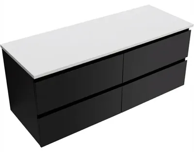 Immagine prodotto di CERANO - Mobile da bagno Carole - nero opaco + piano lavabo in marmo lit. Elanys - 12 mm - bianco opaco - 120x49,2x46 cm