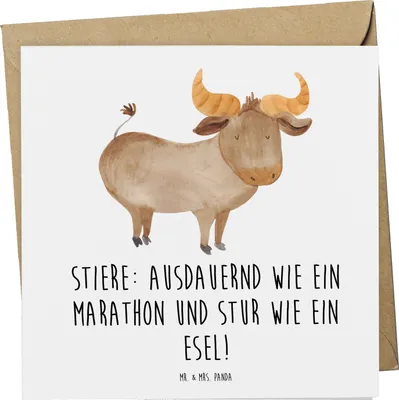 Produktbild von Mr. & Mrs. Panda Grußkarte Starker Stier - Weiß - Geschenk, anlasskarte, Ausdauer, Tierkreiszeichen, Horoskop, Liebe zum Detail, Glückwunschkarte, Geschenke Astrologie