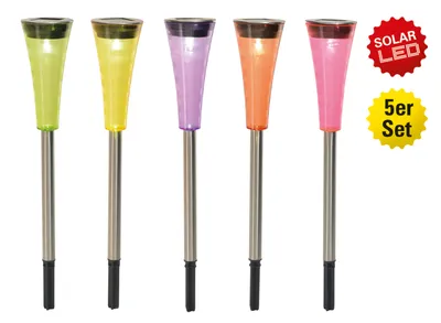 Image de Näve LED Piquet de terre solaire, set de 5 - acier inoxydable, plastique - rouge, violet, orange ; 4180761