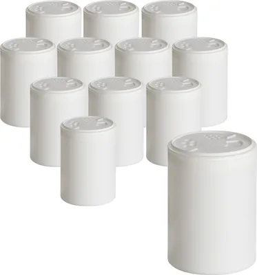 Immagine prodotto di set di 12 portaspezie 150 ml bianco con coperchio - Barattoli per spezie in plastica con 3 misure di portaspezie - Portasale e pepiera vuoti