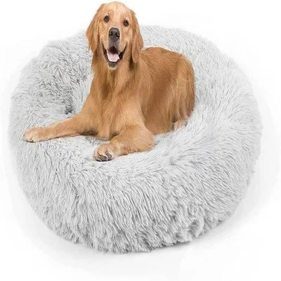 Obrázok produktu pre Vankúš pre psov, vankúš v tvare donutu, lôžko pre mačky, mäkké, veľké, stredné, malé, 80 cm, svetlosivé