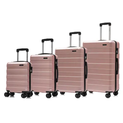 Produktbild von Suitcase Set, Rollkoffer Handgepäck, Kofferset, mit 4 Rollen 360°, Hartschalenreise Zahlenschloss, Weicher Gummigriff (4er Set, S,M,L&XL, Roségold)