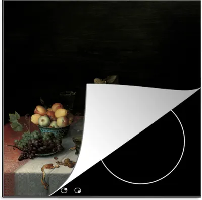 Produktbild von KitchenYeah© Herdabdeckplatte Stilleben mit Käse - Kunstwerk - Alte Meister , 78x78cm, Küche Deko, Glaskeramikkochfeld Herdabdeckung, Abdeckplatte fùr Kochfeld