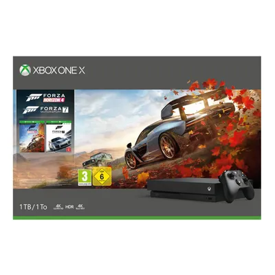 Produktbild von Microsoft Xbox One X Spielkonsole, Schwarz, 1 TB, inkl. Forza Horizon 4 & Forza 7, Native 4K Gaming, 4K-UHD-Blu-ray Player, Fortschrittlicher Multiplayer, Abwärtskompatibel, 6 Teraflops, 12 GB GDDR5, 300x59.9x239.8mm
