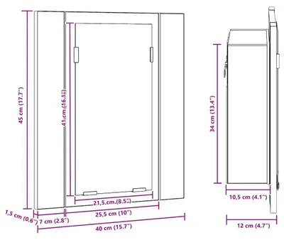 Imagen del producto de vidaXL Espejo con armario LED, color roble ahumado, 40x12x45 cm, material de madera