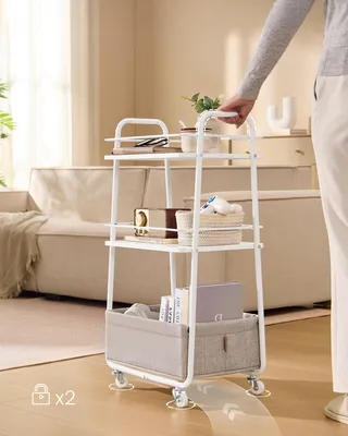 Obrázek produktu pro VASAGLE boční vozík, vozík s košem, kolečka s brzdou obývací pokoj, bílá barva