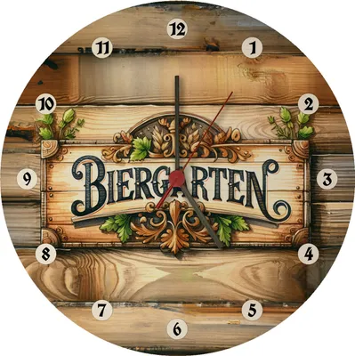 Produktbild von Wanduhr im Biergarten-Stil aus MDF, Ø 26,5 cm, mit U.T.S. Uhrwerk, für Bierliebhaber