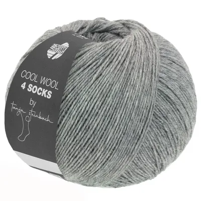 A ball of grey yarn with a dark grey label.