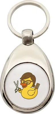 Produktbild von Huuraa Schlüsselanhänger Quietscheente Friseurin Comic Gummiente Metall Schlüsselring Einkaufswagenchip Geschenkidee