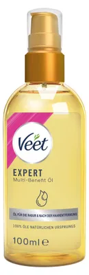 Obrázek produktu pro Veet Expert Multi-Benefit Oil – 100% přírodní olej s vitamíny a omega 3 – tělový olej pro holení a po depilaci – hydratační olej na holení pro tělo a obličej, 100 ml