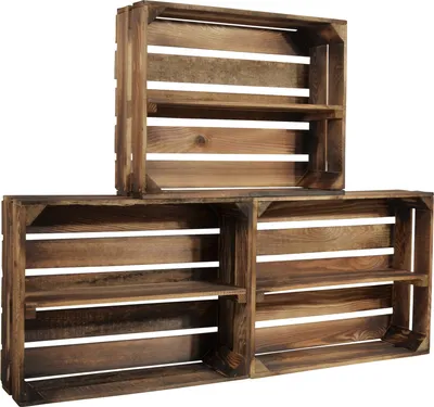 Produktbild von CHICCIE 3 Set Holzkiste Schmalhanz Geflammt 50x40x15cm Mit Langem Regal - Gewürzregal Bücherregal Weinregal Regal