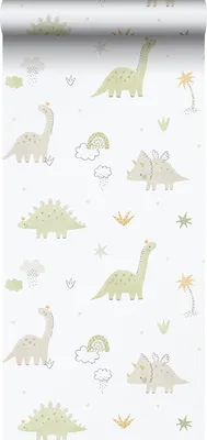 Zdjęcie produktu dla Sanders & Sanders Tapeta dinozaury beżowym,zielonymIbiałym 53 cm x 10.05 m