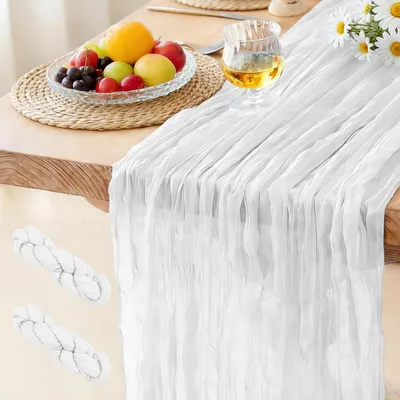 Produktbild von Käsetuch Tischläufer Milchweiß 2 Stück 90 x 300 cm Gaze Boho für Hochzeiten und Feiern