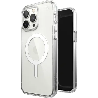 A clear protective phone case with a magnetic ring is shown on a white background, with a phone inside.