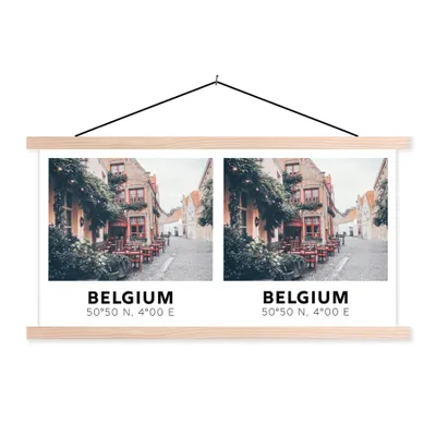 Produktbild von MuchoWow® Textilposter Belgien - Terrasse - Straße 60x30 cm mit holzfarbenen Rahmen - Dekoration