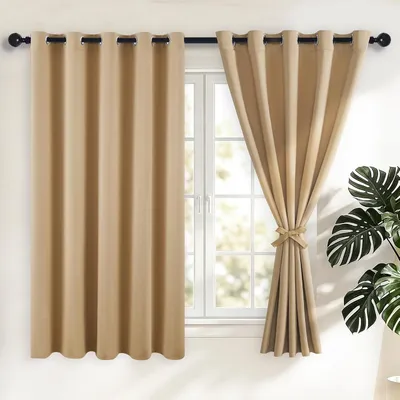 Obrázok produktu pre Záclony s pútkami – Béžová farba – Nepriehľadné – 2 kusy – 167 x 137 cm (šírka x výška)