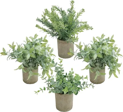 Produktbild von newkaijian 4 Stück künstliche Pflanzen, Mini künstliche Eukalyptus, künstliche Kunststoff-Pflanzen für Schlafzimmer, Bad, Küche und Home Interior Deko