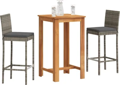 Produktbild von Maison Exclusive - 3-tlg. Gartenbar-Set Grau Massivholz Akazie und Poly Rattan