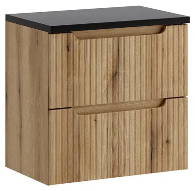 Produktbild von Badezimmer Waschtischunterschrank mit 60 cm Breite in Eiche & schwarz, gerillte Front, 2 Schubladen - NEWPORT-56-EVOKE