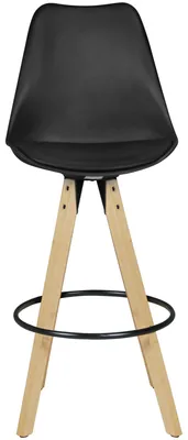 Produktbild von FineBuy 2er Set Barhocker Schwarz Retro Design Stoff Holz mit Lehne Design Barstuhl Retro Skandinavisch 2 Stück Tresenhocker Sitzhöhe 77 cm