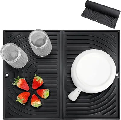 Produktbild von Abtropmatte Silikon 1 Stück, Faltbar Und Hitzebeständig Bis 220°C, Für Küchenarbeitsfläche Und Geschirr