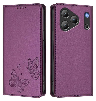 Produktbild von Lederhülle für Blackview Wave 7C, Schmetterling Prägung Leder Brieftasche Schutzhülle mit Ständer Lila