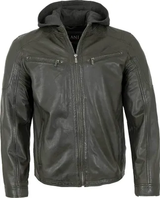 Produktbild von Jilani - Herren Lederjacke Kapuze Lammnappa khaki : 56