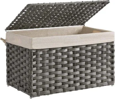 Image de Panier à linge gris de 65 litres avec couvercle et poignées