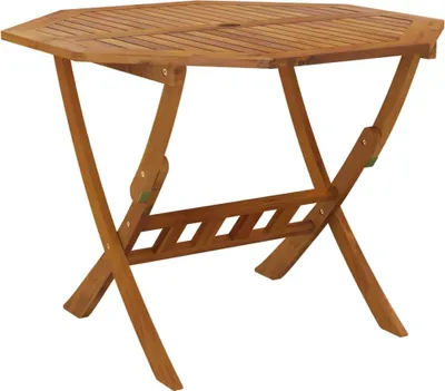 A wooden folding garden table.