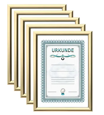 Produktbild von 2er 3er 5er 10er Pack Dokument Bilderrahmen 21x29,7 DIN A4 Urkunde Foto Rahmen - Farbe: 5er Pack Gold