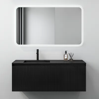 Produktbild von Mai & Mai Design Badmöbelset Waschbeckenunterschrank 120cm in Schwarz matt mit Softclose Schubladen inkl.  Waschbecken und LED-Spiegel Santa