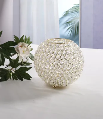 Produktbild von Kristall Kerzenständer 'Kugel' (Größe: L, Farbe: GOLD) - Teelichthalter, Kerzenhalter, Kerzenleuchter, Tischdeko und Gastgeschenke