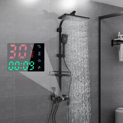 Produktbild von Regendusche Set Duscharmaturen Sets Verstellbare Duschstange Regenbrause (Schwarz)