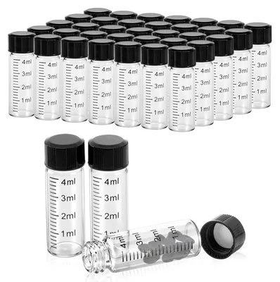 Obrázok produktu pre Sada 50 sklenených fľaštičiek s objemom 4 ml – priehľadné mini fľaštičky so skrutkovacím uzáverom