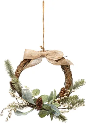 Produktbild von Natürlicher Weihnachtskranz Weihnachts-Hängedeko grün-braun-weiß 36 cm -