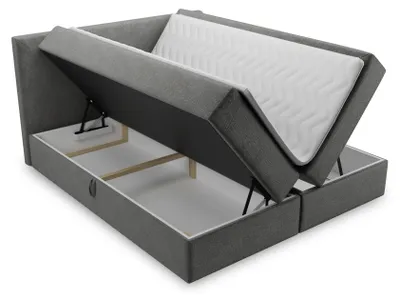Produktbild von Boxspringbett Egro mit 2 Bettkästen und Zwei große Kissen - Doppelbett mit Bonell-Matratze und Topper, Polsterbett (Grau (Paros 05), 160 x 200 cm)