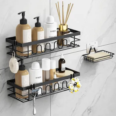 Image de Étagère de douche sans perçage, organisateur de douche 3 en 1, paniers réglables, inoxydable
